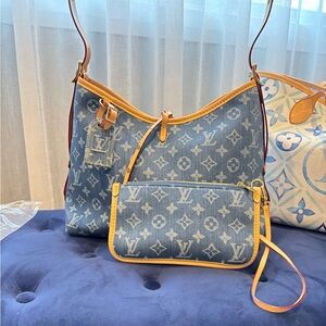 Louis Vuitton Denim Monogram Bag with Tan Accents